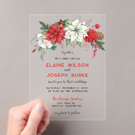Rustic Poinsettia Winter Foliage Pine cone Wedding Acryl Uitnodigingen