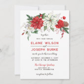 Rustic Poinsettia Winter Foliage Pine cone Wedding Kaart (Voorkant)