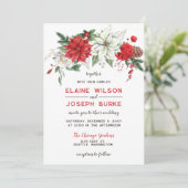 Rustic Poinsettia Winter Foliage Pine cone Wedding Kaart (Staand voorkant)