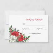 Rustic Poinsettia Winter Foliage Pine cone Wedding RSVP Kaartje (Voorkant)