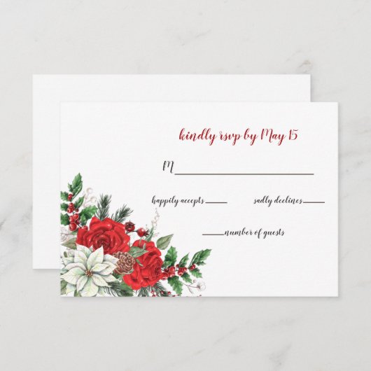 Rustic Poinsettia Winter Foliage Pine cone Wedding RSVP Kaartje (Voorkant / Achterkant)