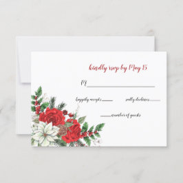 Rustic Poinsettia Winter Foliage Pine cone Wedding RSVP Kaartje