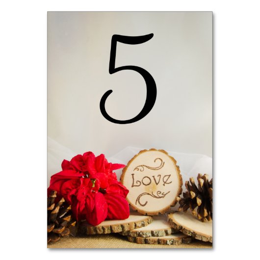 Rustic Poinsettia Winter Wedding Table Numbers Kaart (Achterkant)