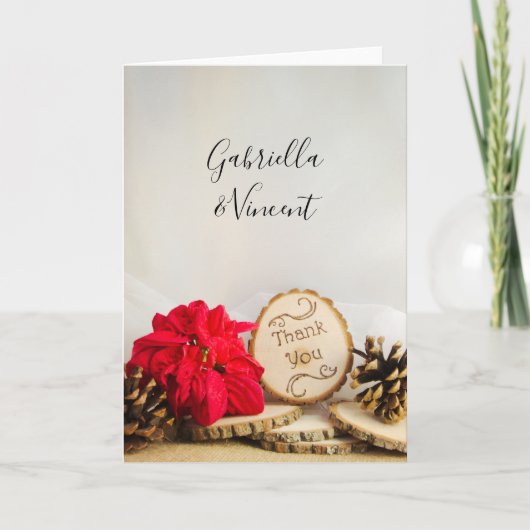 Rustic Poinsettia Woodland Wedding Hartelijk dank Bedankkaart (Voorkant)
