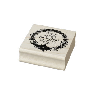 Rustic Poinsettia Wreath Feestdagen Return Address Rubberstempel