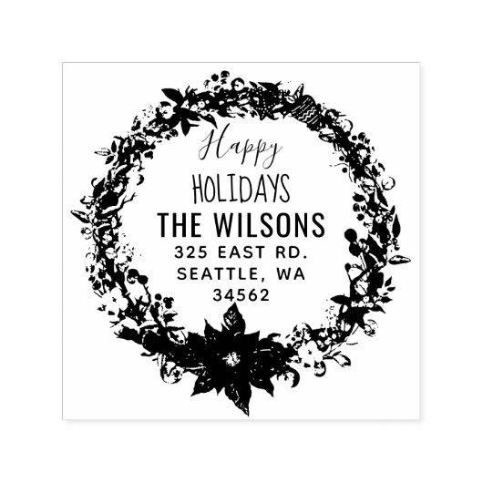 Rustic Poinsettia Wreath Feestdagen Return Address Zelfinktende Stempel (Design)