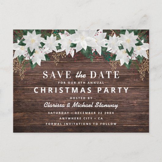 Rustic Poinsietta Kerstmis Opslaan Datum Feestdagenkaart (Voorkant)
