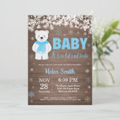 Rustic Polar Beer Winter Boy Baby shower Kaart (Staand voorkant)