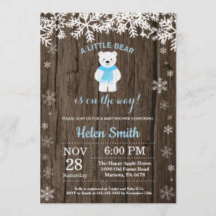 Rustic Polar Beer Winter Boy Baby shower Kaart