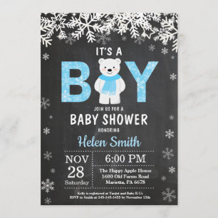 Rustic Polar Beer Winter Boy Baby shower Kaart