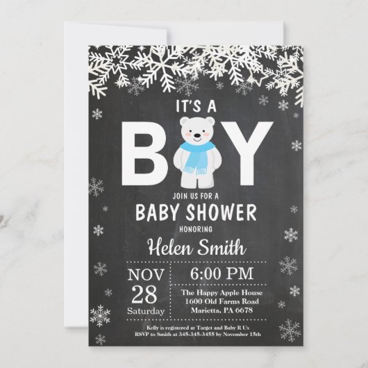 Rustic Polar Beer Winter Boy Baby shower Kaart (Voorkant)