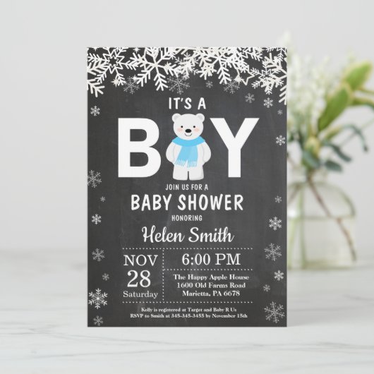 Rustic Polar Beer Winter Boy Baby shower Kaart (Staand voorkant)