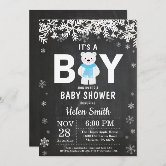Rustic Polar Beer Winter Boy Baby shower Kaart (Voorkant / Achterkant)