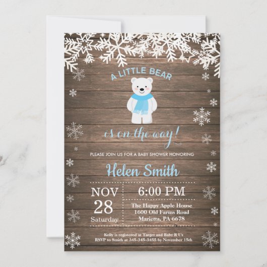 Rustic Polar Beer Winter Boy Baby shower Kaart (Voorkant)