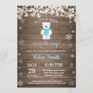 Rustic Polar Beer Winter Boy Baby shower Kaart