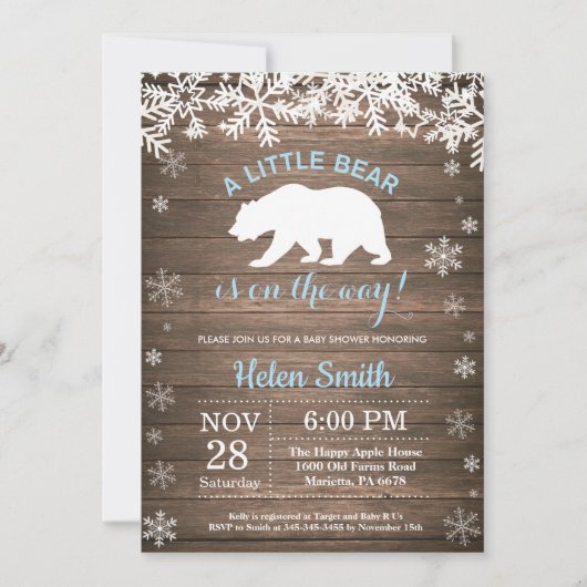 Rustic Polar Beer Winter Boy Baby shower Kaart (Voorkant)