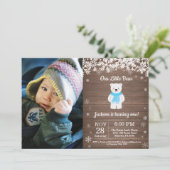 Rustic Polar Beer Winter Boy Birthday Foto Kaart (Staand voorkant)