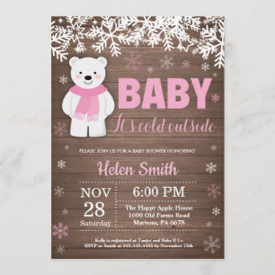 Rustic Polar Beer Winter Girl Baby shower Kaart