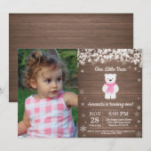 Rustic Polar Beer Winter Girl Birthday Foto Kaart (Voorkant / Achterkant)