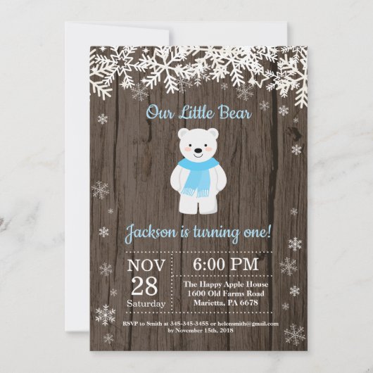 Rustic Polar Winter Boy Birthday Uitnodiging (Voorkant)