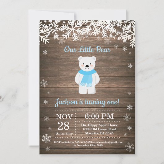 Rustic Polar Winter Boy Birthday Uitnodiging (Voorkant)