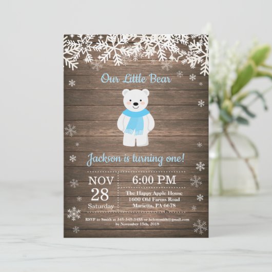 Rustic Polar Winter Boy Birthday Uitnodiging (Staand voorkant)