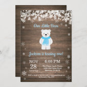 Rustic Polar Winter Boy Birthday Uitnodiging (Voorkant / Achterkant)