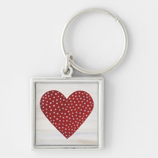 Rustic Polka Dot Valentijn Heart Sleutelhanger (Voorkant)