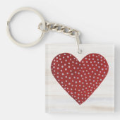 Rustic Polka Dot Valentijn Heart Sleutelhanger (Voorkant)