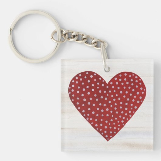 Rustic Polka Dot Valentijn Heart Sleutelhanger (Voorkant)