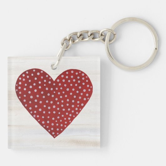 Rustic Polka Dot Valentijn Heart Sleutelhanger (Achterkant)