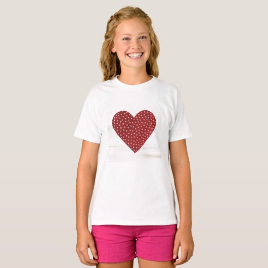 Rustic Polka Dot Valentijn Heart T-shirt (Voorkant volledig)
