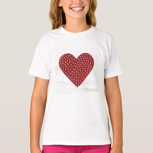 Rustic Polka Dot Valentijn Heart T-shirt (Voorkant)