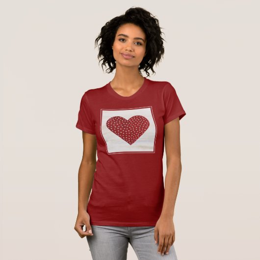 Rustic Polka Dot Valentijn Heart T-shirt (Voorkant volledig)