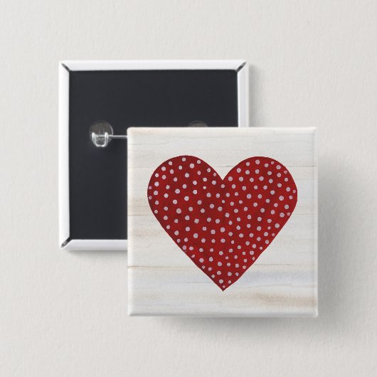 Rustic Polka Dot Valentijn Heart Vierkante Button 5,1 Cm (Voorkant /achterkant)