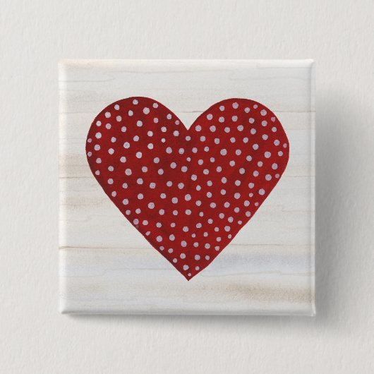 Rustic Polka Dot Valentijn Heart Vierkante Button 5,1 Cm (Voorkant)