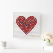 Rustic Polka Dot Valentijn Heart Vierkante Klok (Huis)
