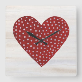 Rustic Polka Dot Valentijn Heart Vierkante Klok
