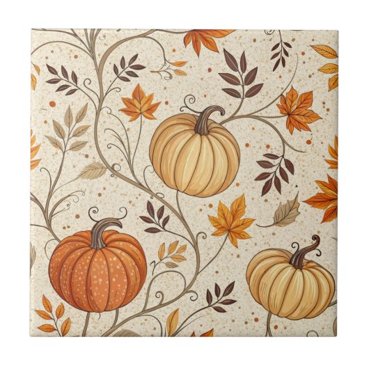 Rustic Pompoen en Herfstloof Patroon Tegeltje (Voorkant)