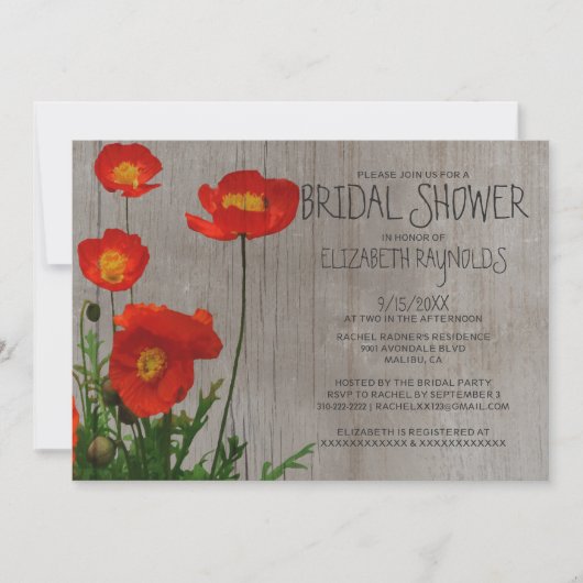Rustic Poppies Bridal Shower Invitations Kaart (Voorkant)
