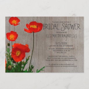 Rustic Poppies Bridal Shower Invitations Kaart