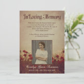 Rustic Poppy Field in Loing Memory Custom Photo Aankondiging (Staand voorkant)