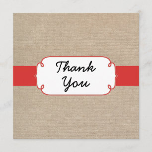 Rustic Poppy Red en Beige Burlap Hartelijk dank Bedankkaart