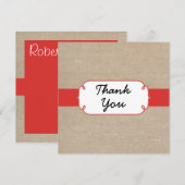 Rustic Poppy Red en Beige Burlap Hartelijk dank Bedankkaart (Voorkant / Achterkant)