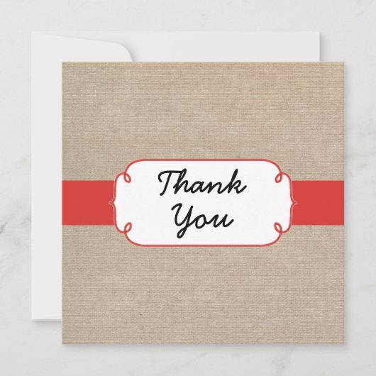Rustic Poppy Red en Beige Burlap Hartelijk dank Bedankkaart (Voorkant)