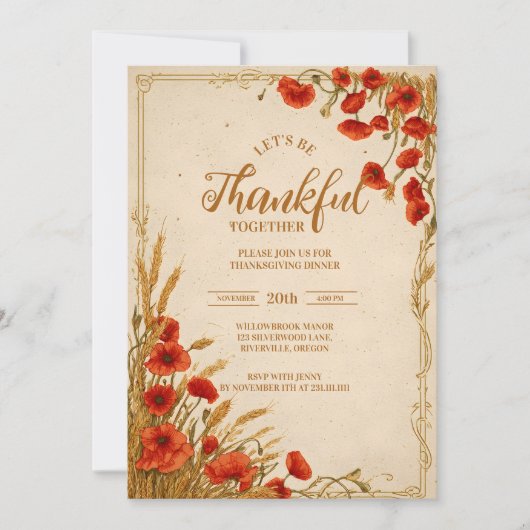 Rustic Poppy Thanksgiving Celebration Kaart (Voorkant)