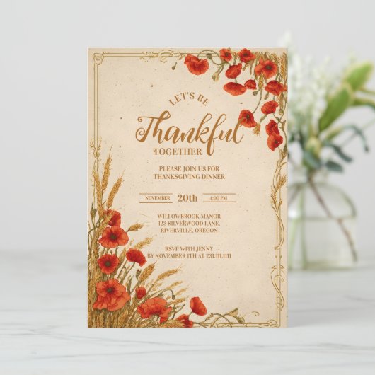 Rustic Poppy Thanksgiving Celebration Kaart (Staand voorkant)