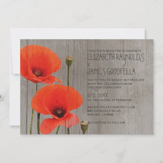 Rustic Poppy Wedding Invitations Kaart (Voorkant)