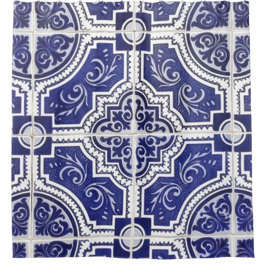 Rustic Portugees Tiles Pattern - Azulejo Douchegordijn (Voorkant)