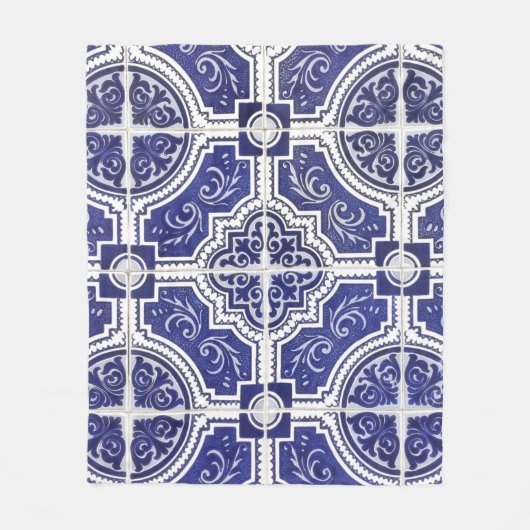 Rustic  Portugees Tiles Pattern - Azulejo Fleece Deken (Voorkant)